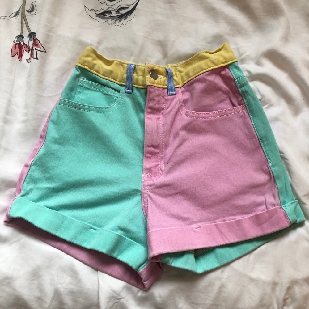 American Apparel color block high waisted shorts